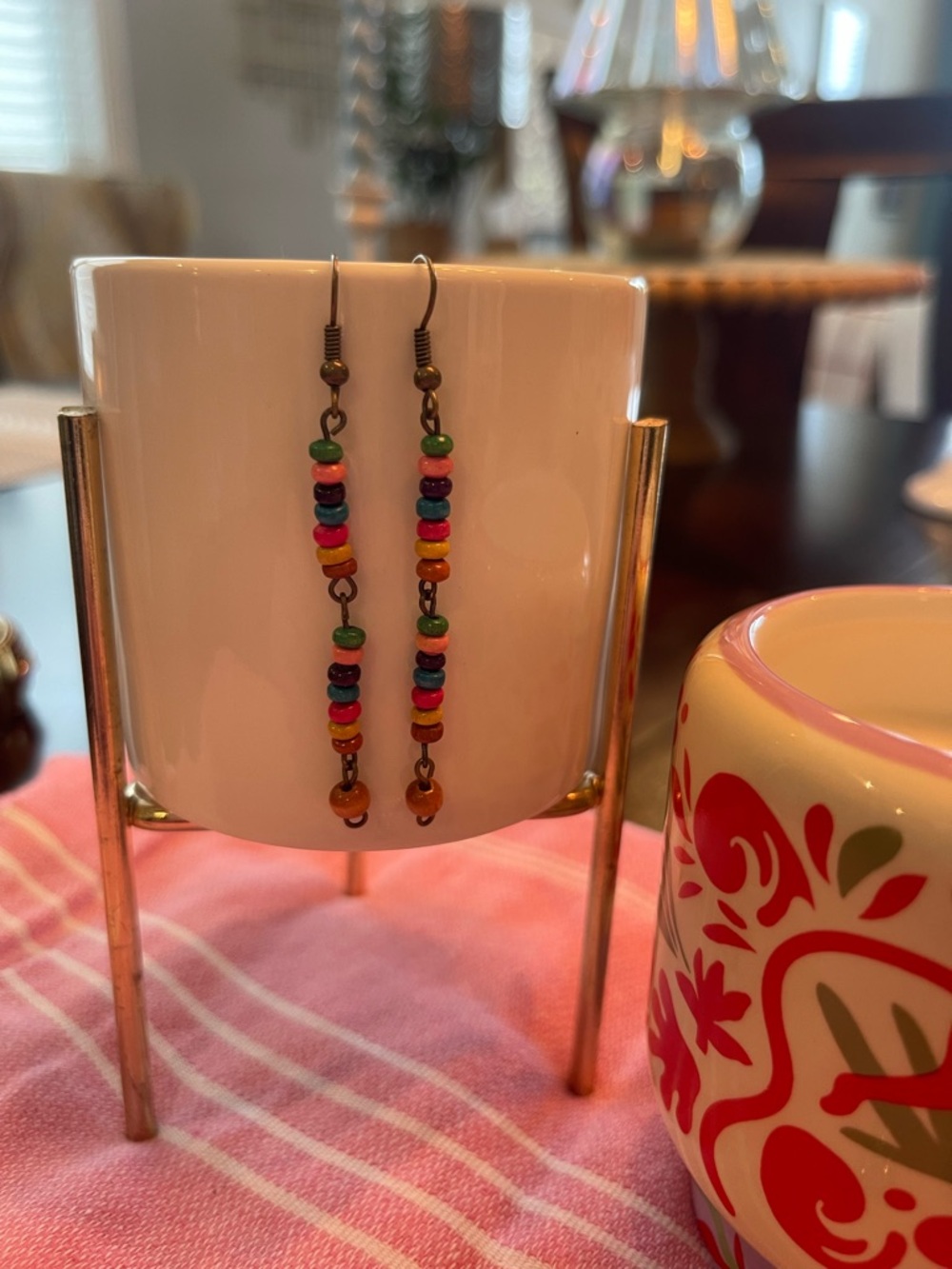 Wooden Tiny Beaded Dangle Earrings